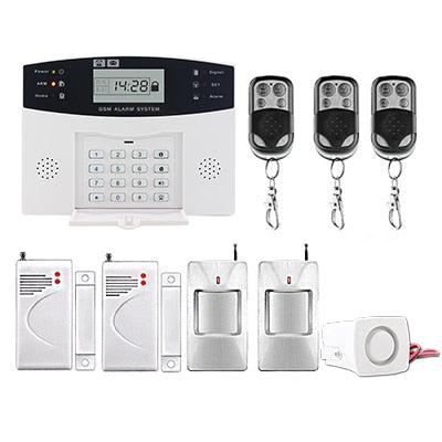 LCD Display Wireless GSM Alarm System Russian and English Spanish French voice SMS and Smoke Sensor Home Security Alarm System Kits T223 - Tophatter Daily Deals