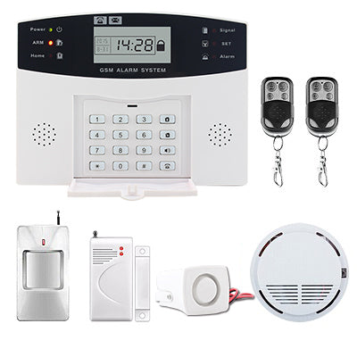 LCD Display Wireless GSM Alarm System Russian and English Spanish French voice SMS and Smoke Sensor Home Security Alarm System T112 Smoke - Tophatter Daily Deals