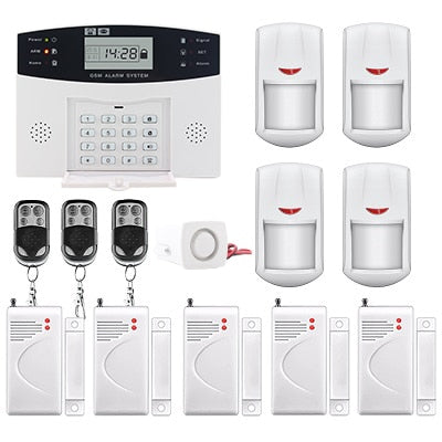 LCD Display Wireless GSM Alarm System Russian and English Spanish French voice SMS and Smoke Sensor Home Security Alarm System Kits B4 - Tophatter Daily Deals
