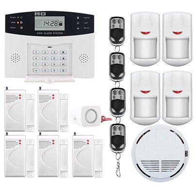 LCD Display Wireless GSM Alarm System Russian and English Spanish French voice SMS and Smoke Sensor Home Security Alarm System Kits B5 - Tophatter Daily Deals