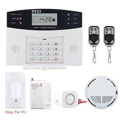 LCD Display Wireless GSM Alarm System Russian and English Spanish French voice SMS and Smoke Sensor Home Security Alarm System Kits C3 - Tophatter Daily Deals