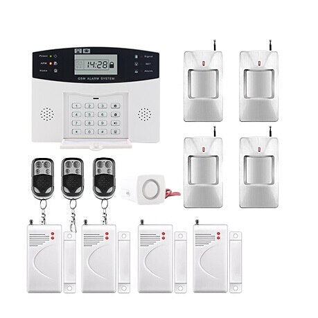 LCD Display Wireless GSM Alarm System Russian and English Spanish French voice SMS and Smoke Sensor Home Security Alarm System Kits T443 - Tophatter Daily Deals