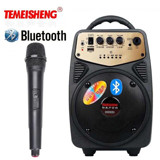 High Power Bluetooth Loudspeaker Wireless Microphone Amplifier Portable Speaker Lithium Battery Support TF Card USB Play Column Black - Tophatter Daily Deals