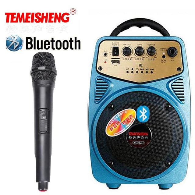High Power Bluetooth Loudspeaker Wireless Microphone Amplifier Portable Speaker Lithium Battery Support TF Card USB Play Column Blue - Tophatter Daily Deals