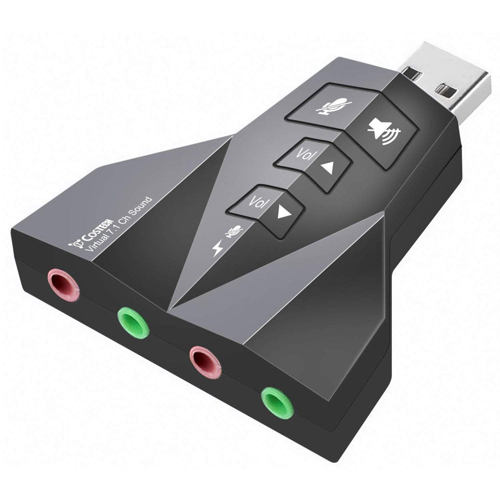 Ingelon USB Sound Adapter External Stereo Sound Adapter Virtual 7.1 Channel Double Microphone/Headset Port Plug and Play Gadgets - Tophatter Daily Deals