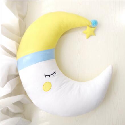 Moon Star Pillow Plush Cushion Smile With Hat 70cm x 70cm Yellow Outer Space - Tophatter Daily Deals