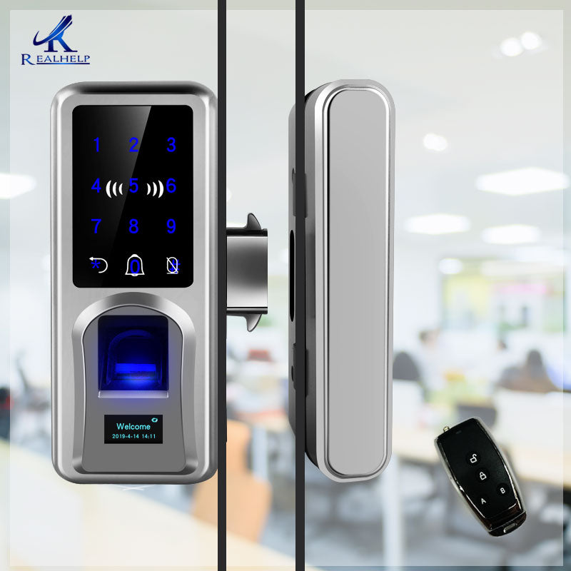 Sliding Door Fingerprint Lock Glazing Smart Door Lock Remote Touch Screen Doorbell Office Single Double Glass Door - Tophatter Daily Deals