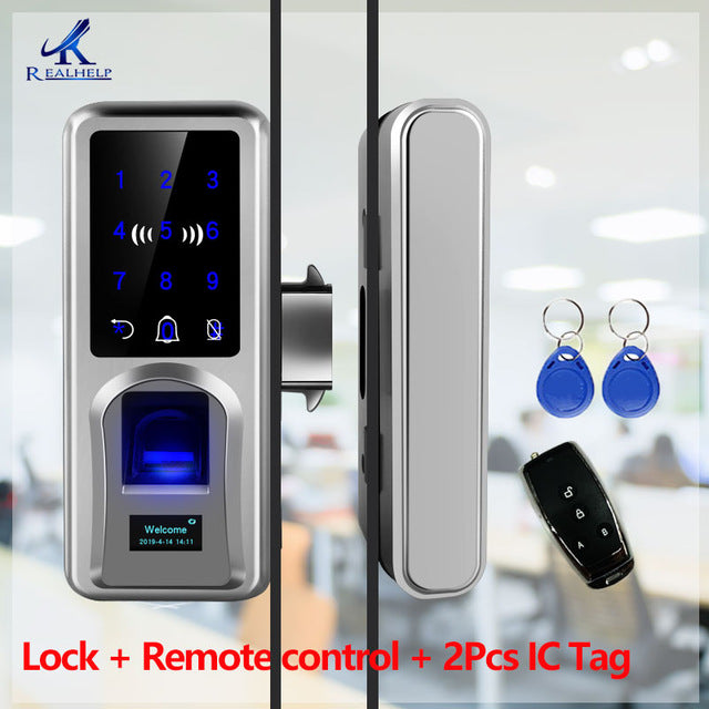 Sliding Door Fingerprint Lock Glazing Smart Door Lock Remote Touch Screen Doorbell Office Single Double Glass Door Sliding Door - Tophatter Daily Deals