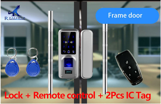 Sliding Door Fingerprint Lock Glazing Smart Door Lock Remote Touch Screen Doorbell Office Single Double Glass Door Frame door - Tophatter Daily Deals