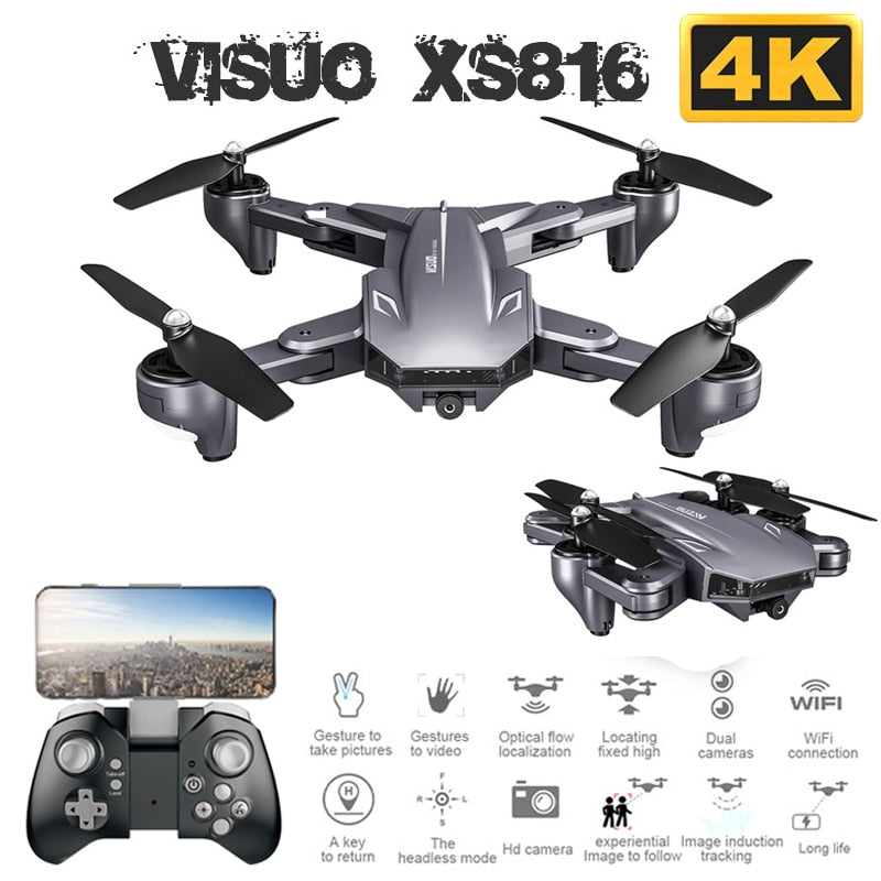Visuo XS816 Foldable Drone with Dual Camera 4K WiFi FPV Selfie Wide Angle Optical Flow Positioning RC Quadcopter Helicopter Toys - Tophatter Daily Deals