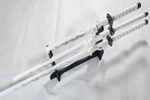 "Tatsu Shiro" Triple Set Display (Straight Blade) Katana Sword - Tophatter Daily Deals