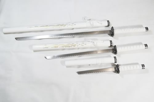 "Tatsu Shiro" Triple Set Display (Straight Blade) Katana Sword - Tophatter Daily Deals