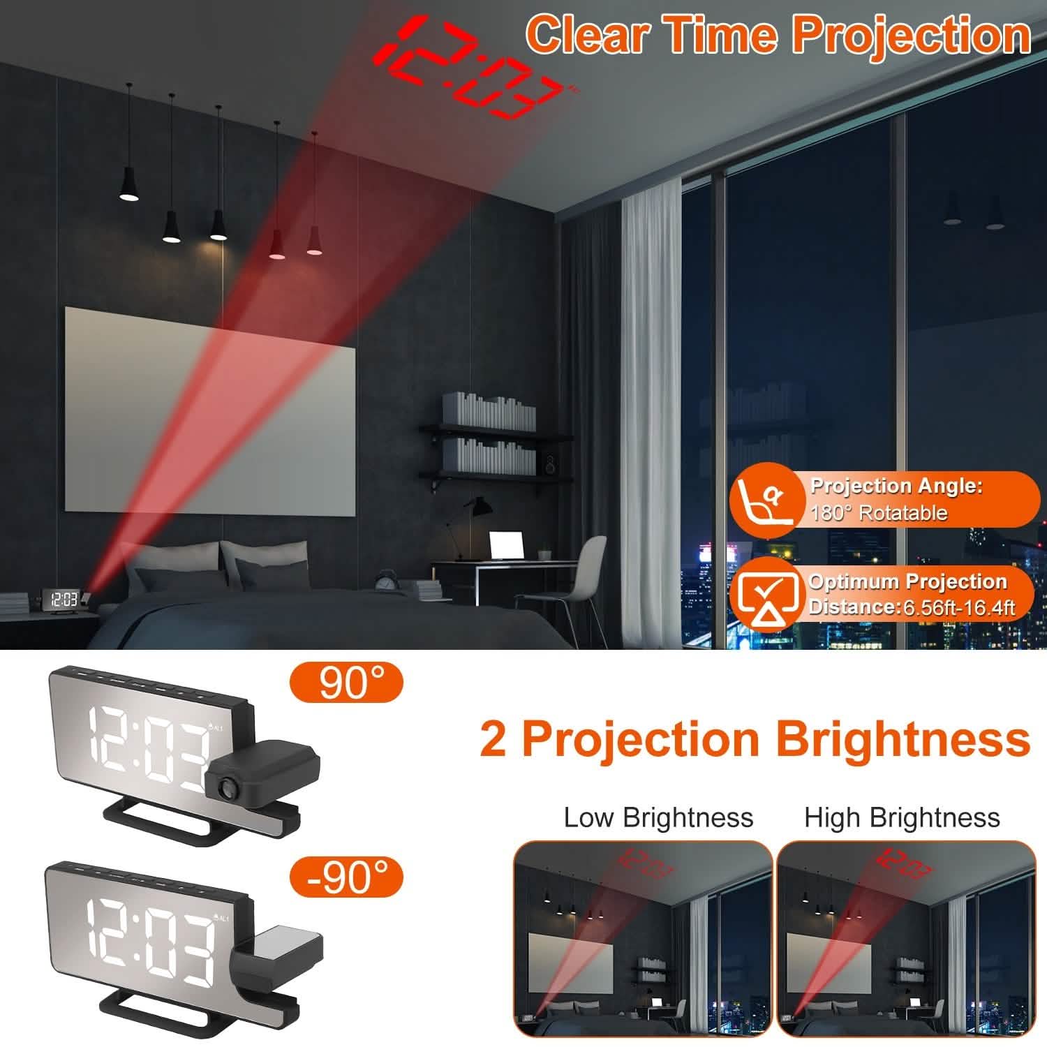 Projection Alarm Clock LED Digital Alarm Clock with Dual Alarms Snooze Household Appliances - Tophatter Daily Deals