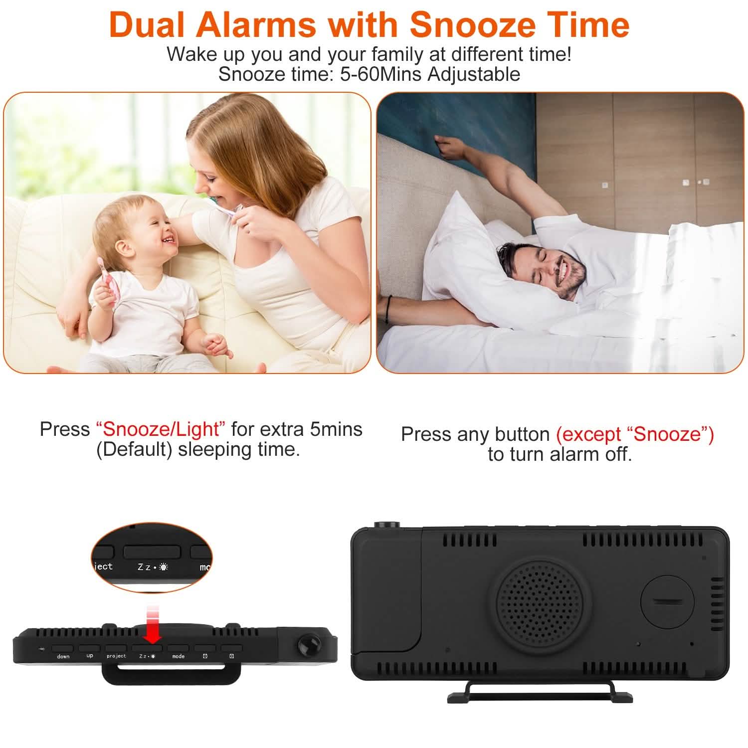 Projection Alarm Clock LED Digital Alarm Clock with Dual Alarms Snooze Household Appliances - Tophatter Daily Deals