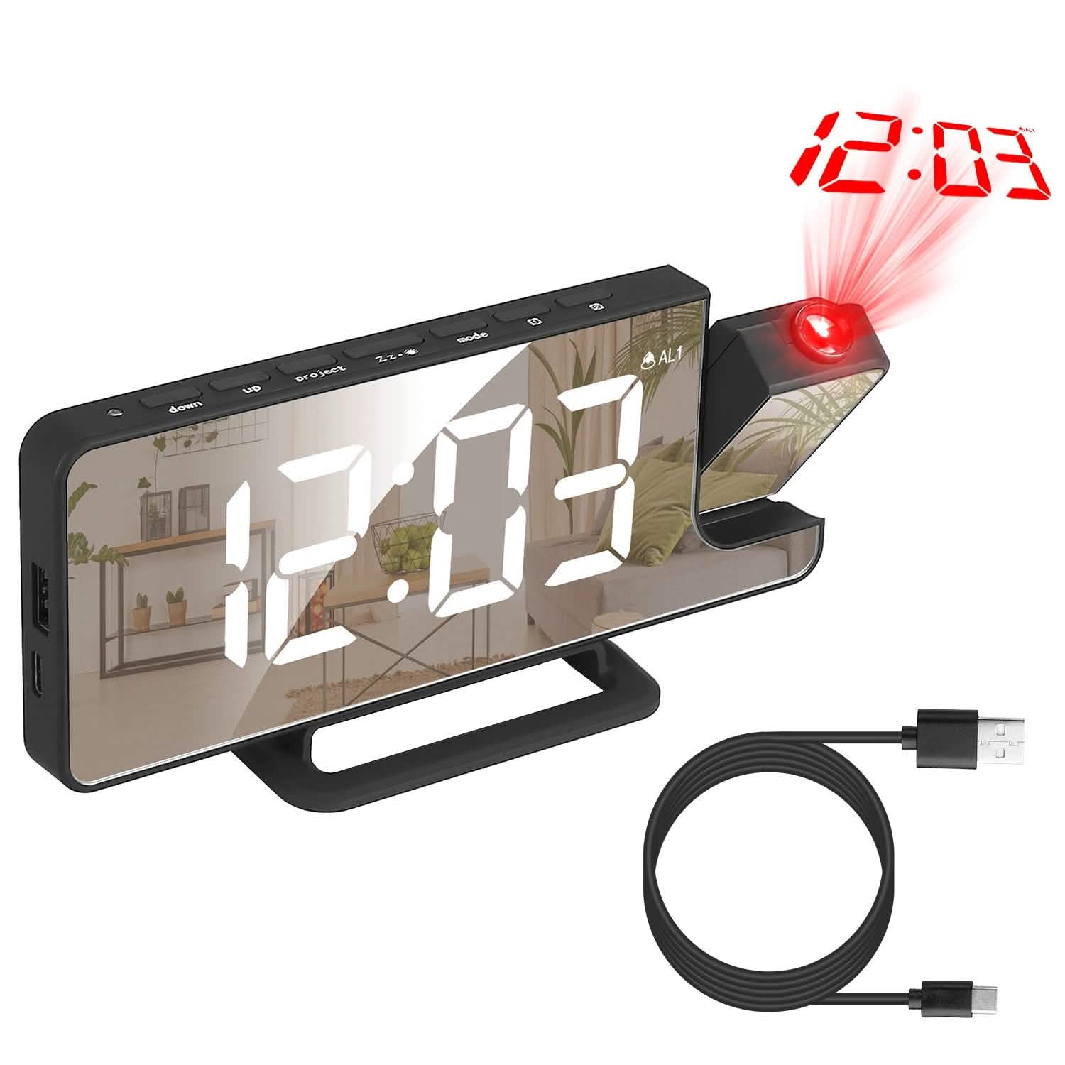 Projection Alarm Clock LED Digital Alarm Clock with Dual Alarms Snooze Household Appliances - Tophatter Daily Deals