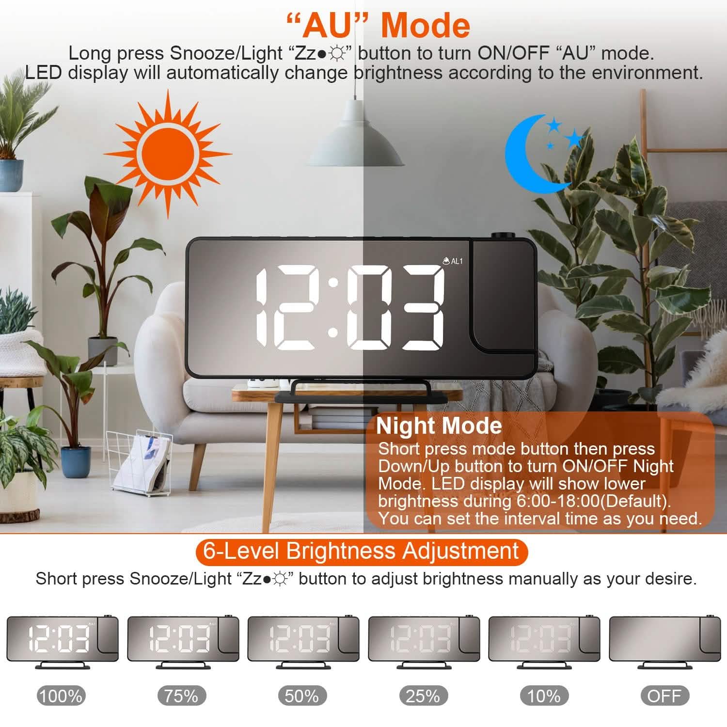 Projection Alarm Clock LED Digital Alarm Clock with Dual Alarms Snooze Household Appliances - Tophatter Daily Deals