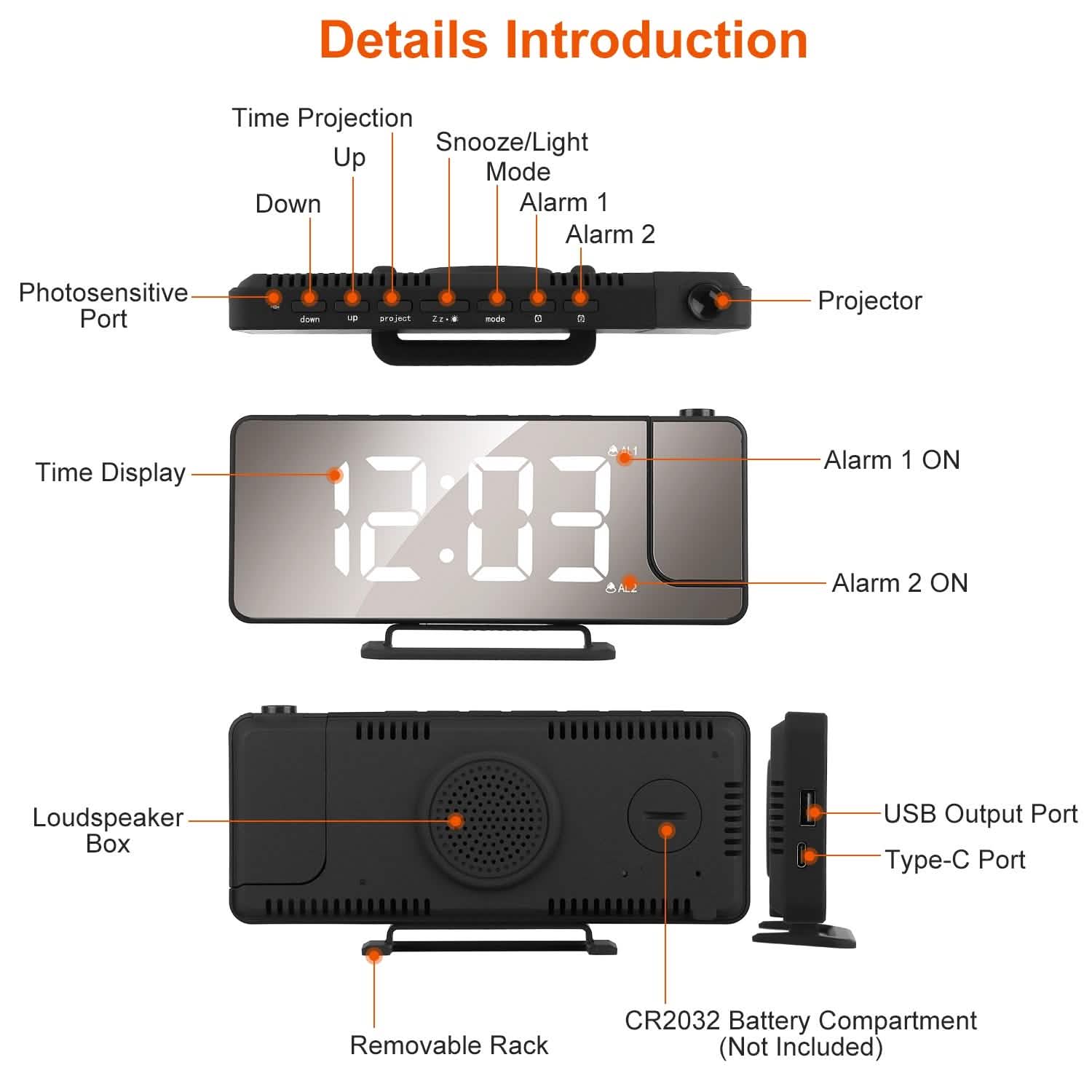 Projection Alarm Clock LED Digital Alarm Clock with Dual Alarms Snooze Household Appliances - Tophatter Daily Deals