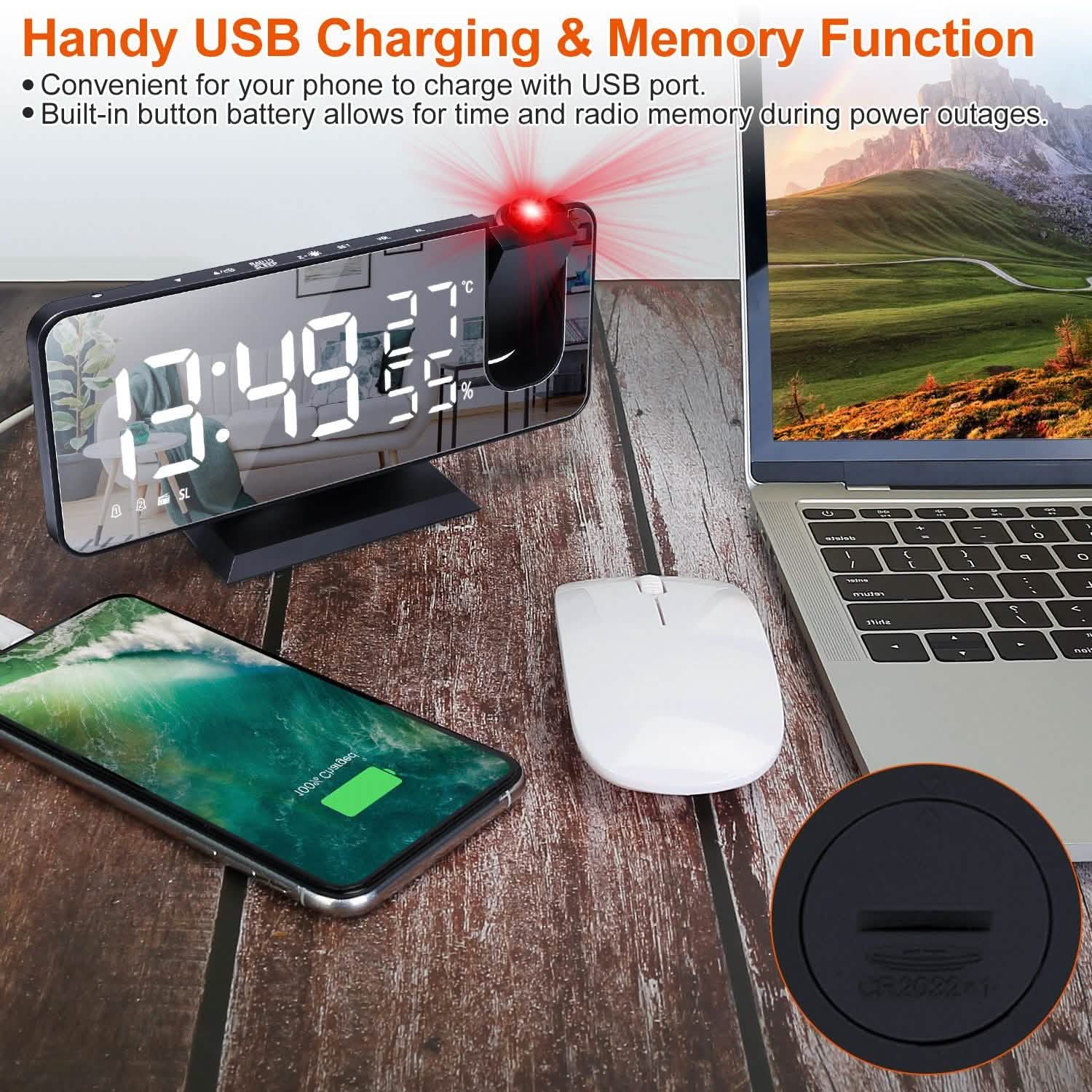 Projection Alarm Clock with Radio Function Household Appliances - Tophatter Daily Deals