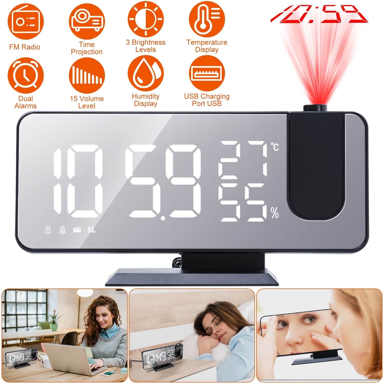 Projection Alarm Clock with Radio Function Household Appliances - Tophatter Daily Deals