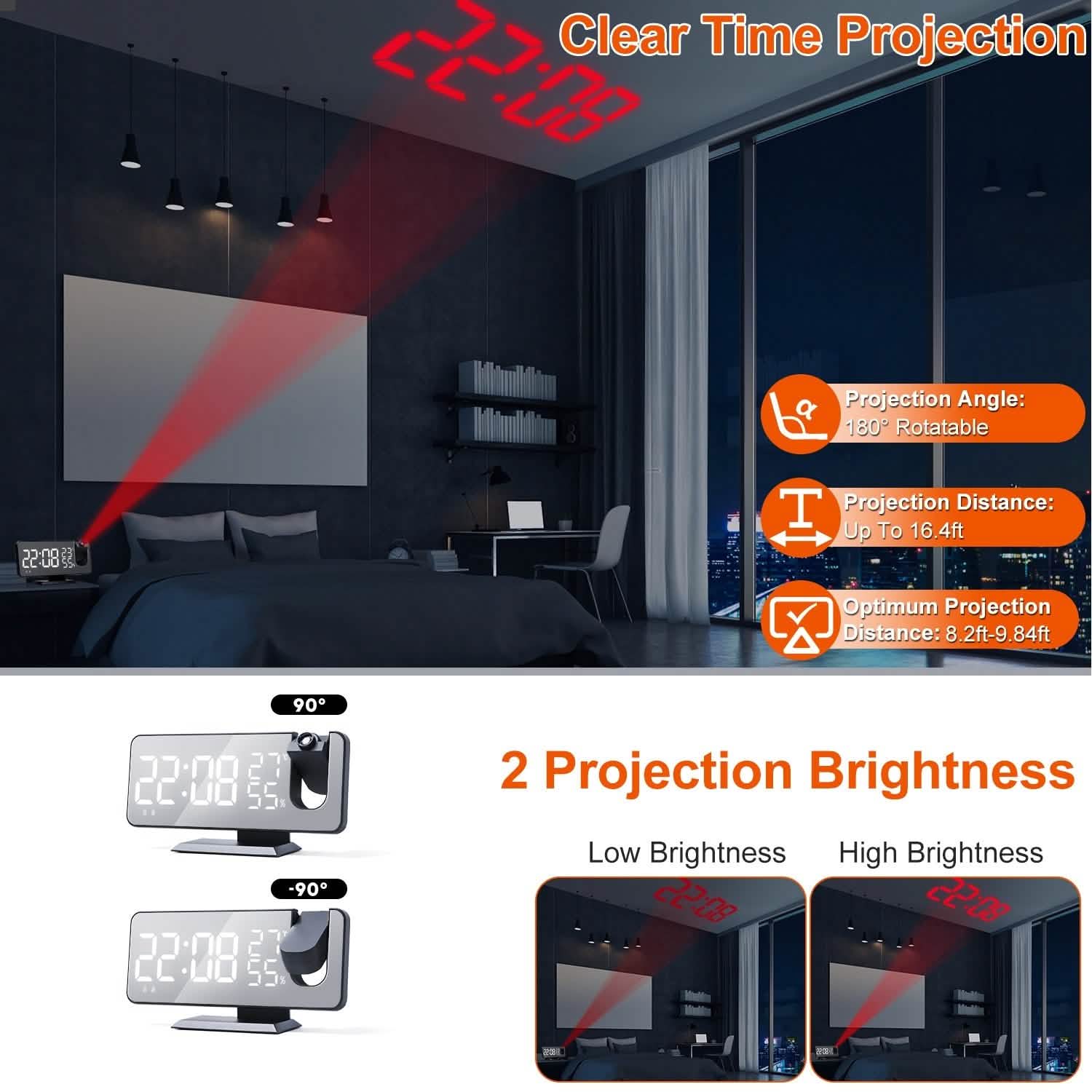 Projection Alarm Clock with Radio Function Household Appliances - Tophatter Daily Deals