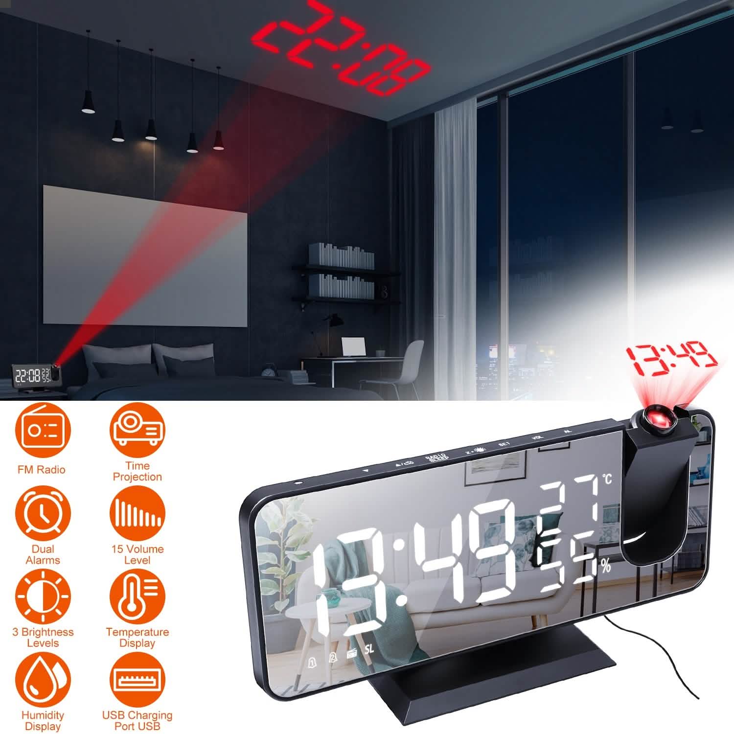 Projection Alarm Clock with Radio Function Household Appliances - Tophatter Daily Deals