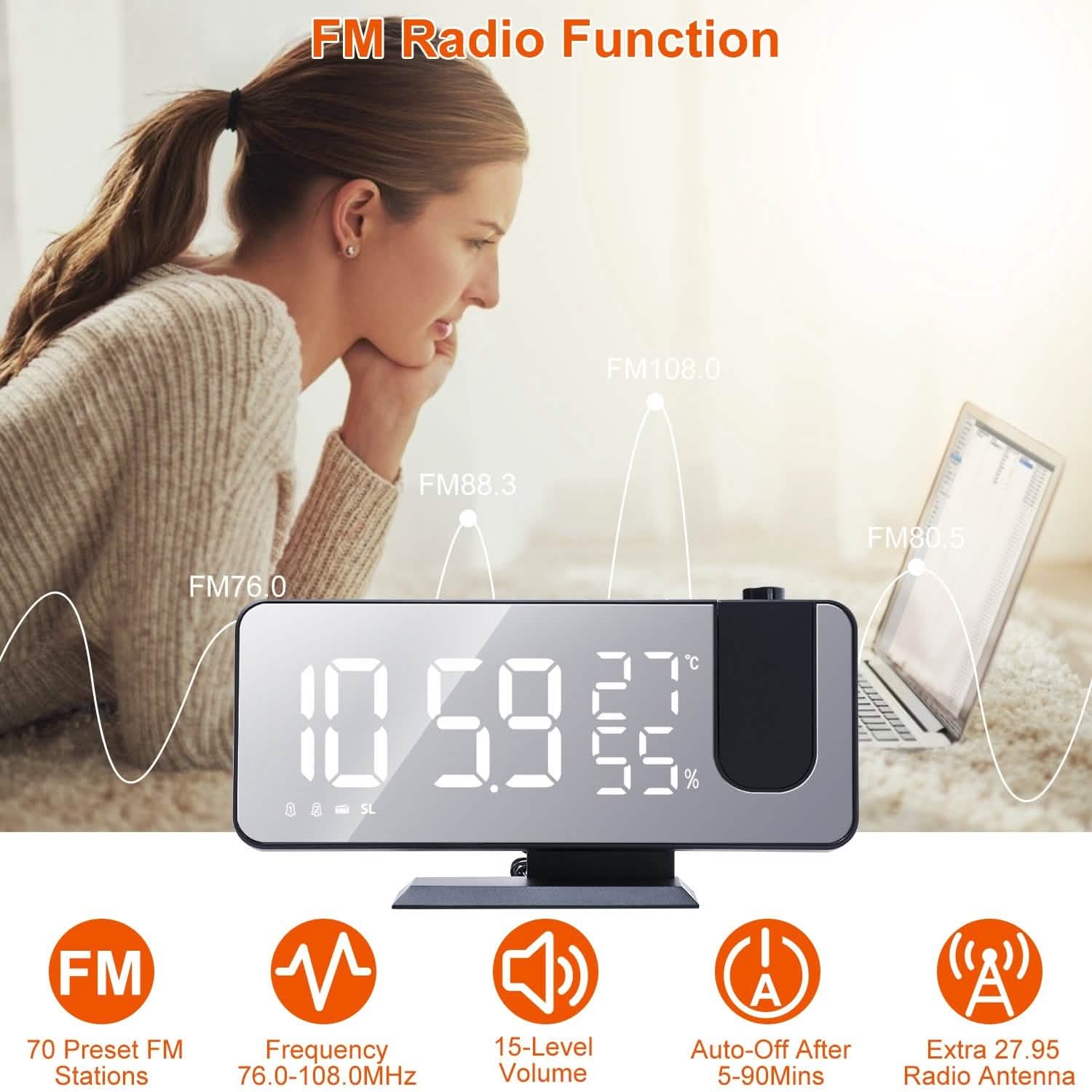 Projection Alarm Clock with Radio Function Household Appliances - Tophatter Daily Deals