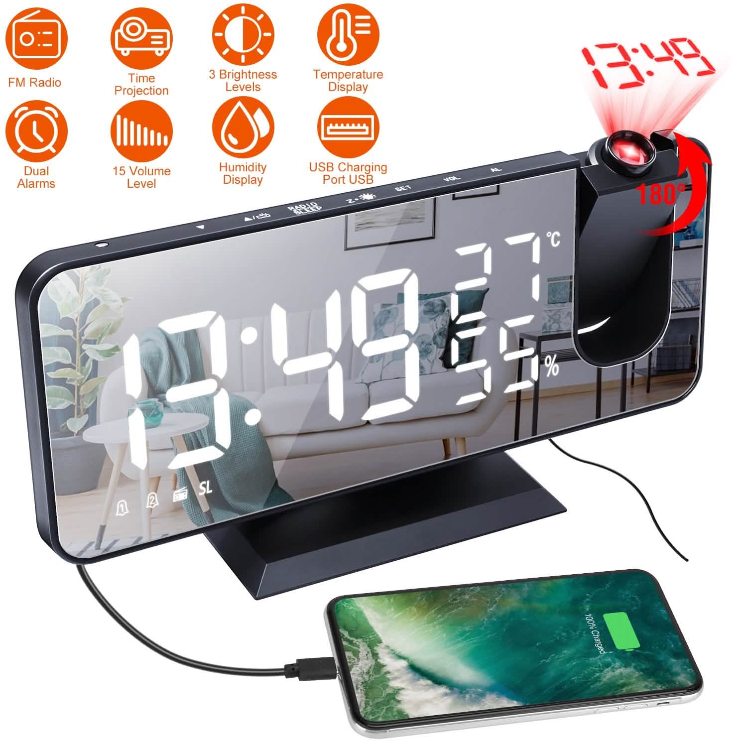 Projection Alarm Clock with Radio Function Household Appliances - Tophatter Daily Deals