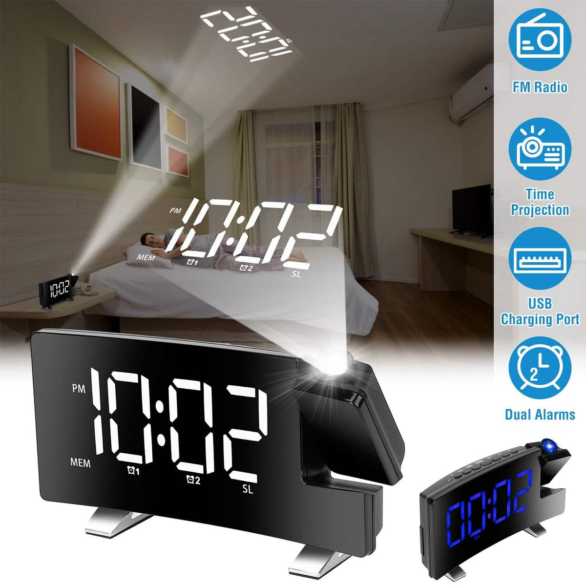 Projection Alarm Clock with Radio Household Appliances - Tophatter Daily Deals