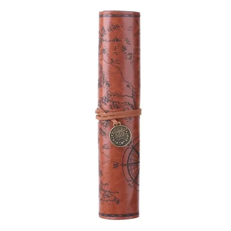 PU Leather Rollup Pen Bag Vintage Creative Map Pencil Case Coffee School, Office & Art Supplies - Tophatter Daily Deals