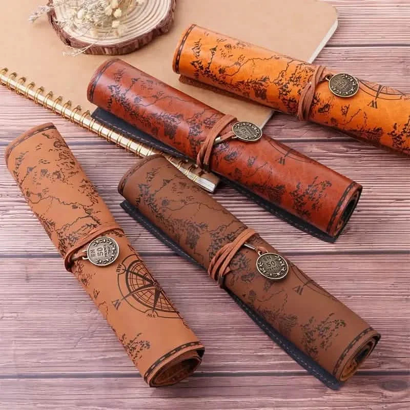 PU Leather Rollup Pen Bag Vintage Creative Map Pencil Case School, Office & Art Supplies - Tophatter Daily Deals