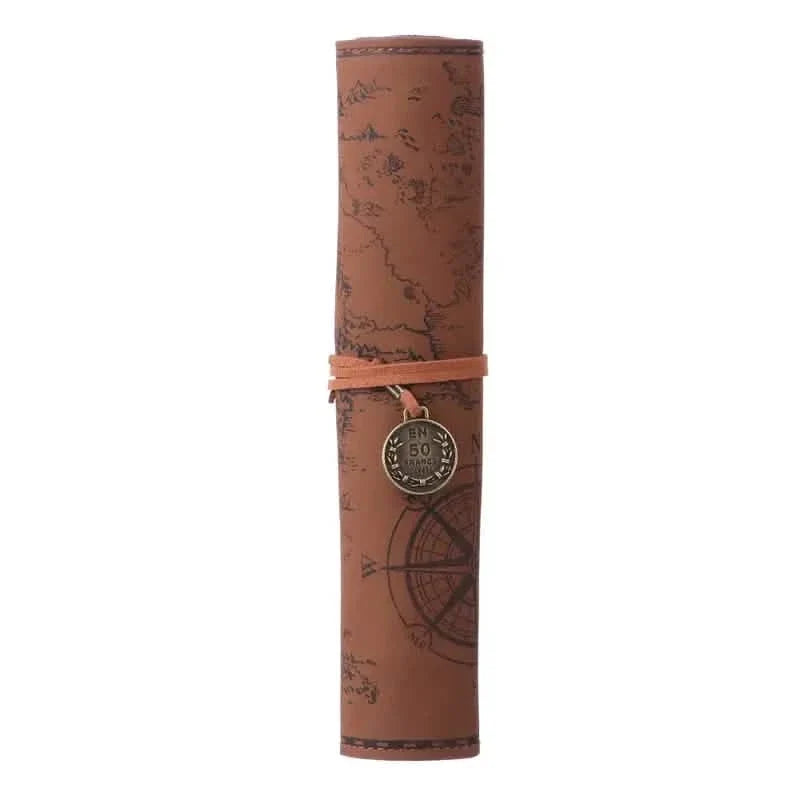 PU Leather Rollup Pen Bag Vintage Creative Map Pencil Case Dark Brown School, Office & Art Supplies - Tophatter Daily Deals
