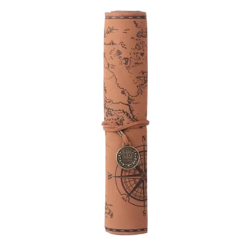 PU Leather Rollup Pen Bag Vintage Creative Map Pencil Case Light Brown School, Office & Art Supplies - Tophatter Daily Deals