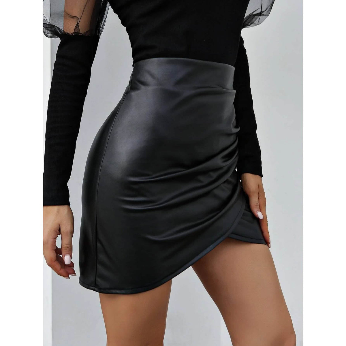 PU Wrap Hem Bodycon Skirt Women's Bottoms - Tophatter Daily Deals