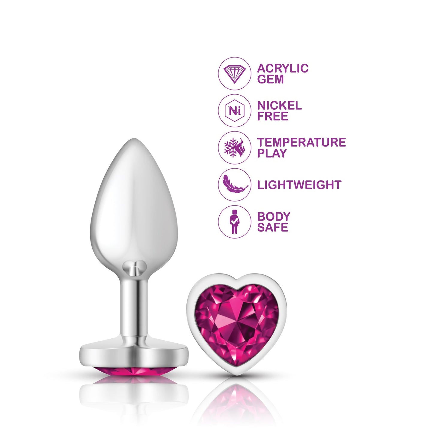 Cheeky Charms Silver Metal Butt Plug with Heart Pink Jewel Small > Anal Range > Jewel Butt Plugs - Tophatter Daily Deals