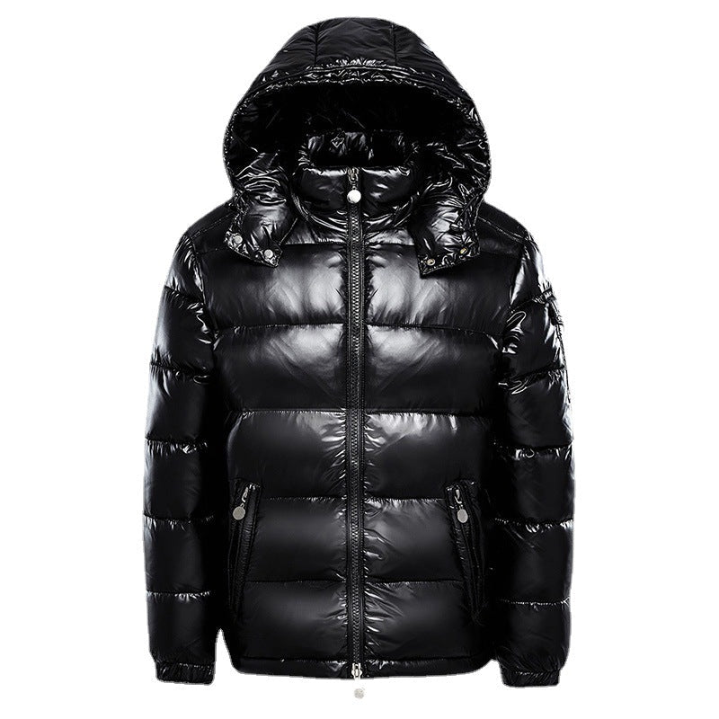 Insulated Men's Puffer Jacket – Detachable Hood, Glossy Shell Black - Tophatter Daily Deals