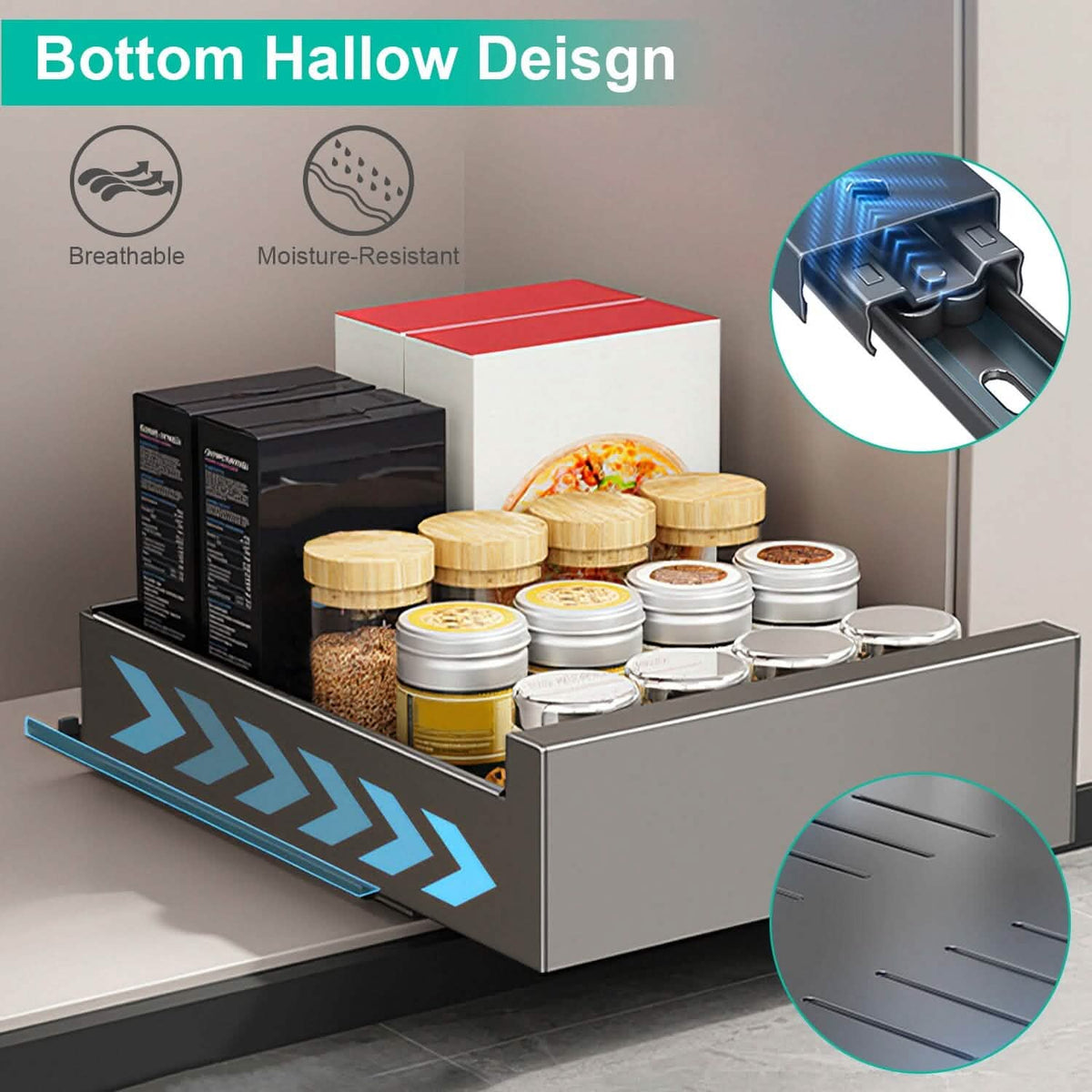 Pull Out Cabinet Organizer Carbon Steel Quiet Slide Rails Kitchen Storage - Tophatter Daily Deals