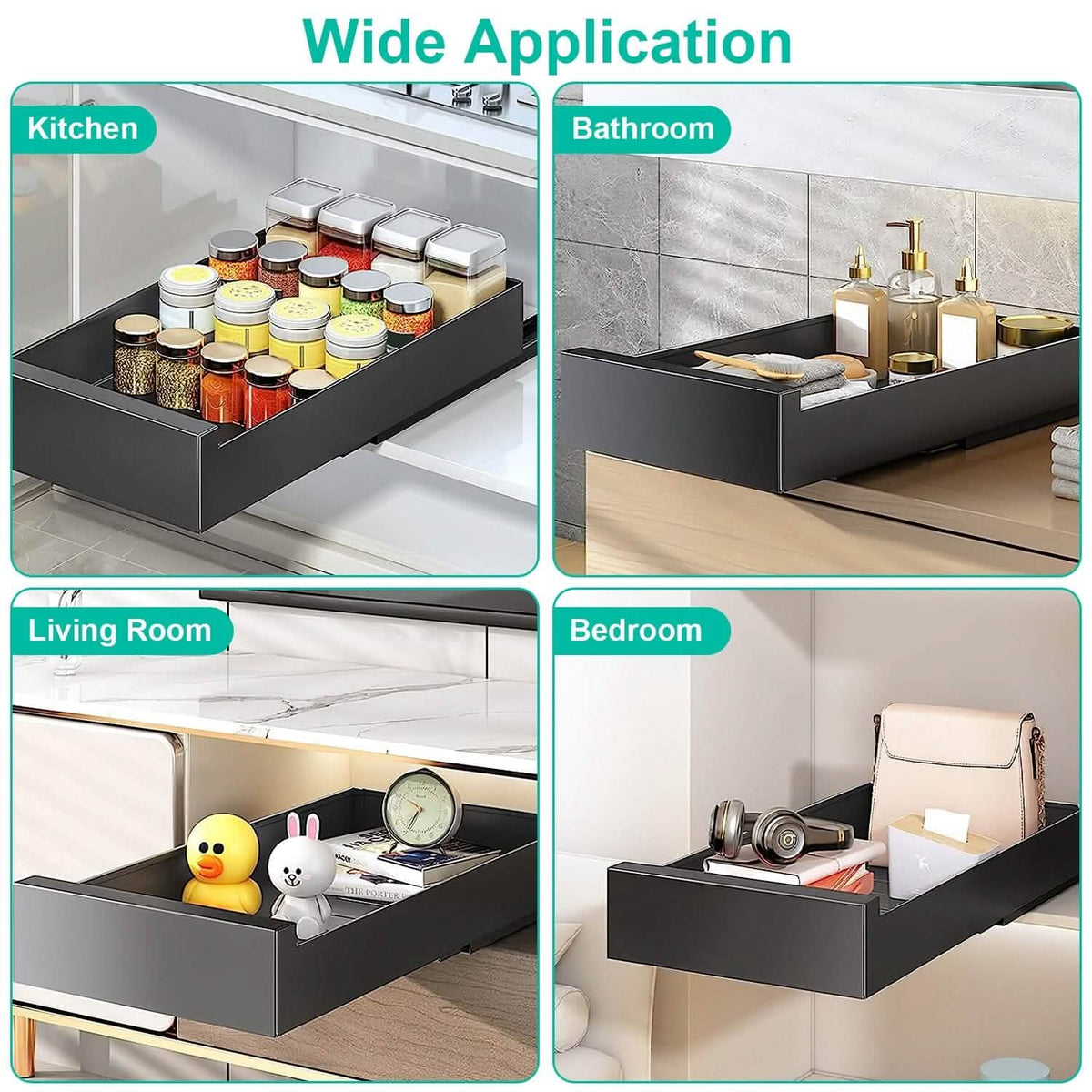 Pull Out Cabinet Organizer Carbon Steel Quiet Slide Rails Kitchen Storage - Tophatter Daily Deals