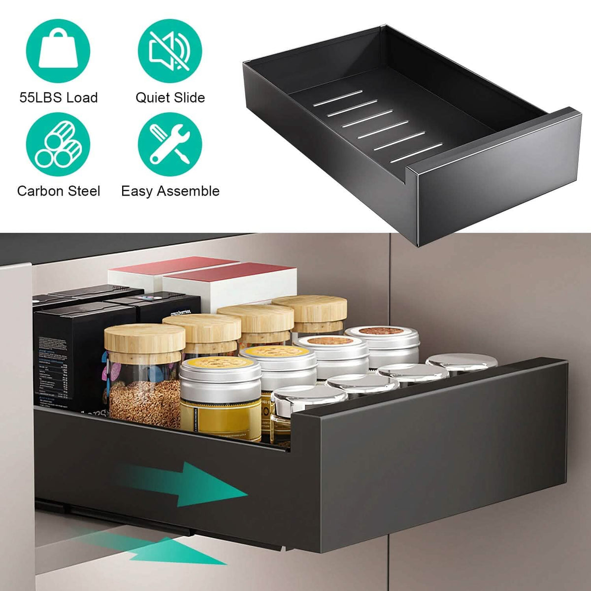 Pull Out Cabinet Organizer Carbon Steel Quiet Slide Rails Kitchen Storage - Tophatter Daily Deals