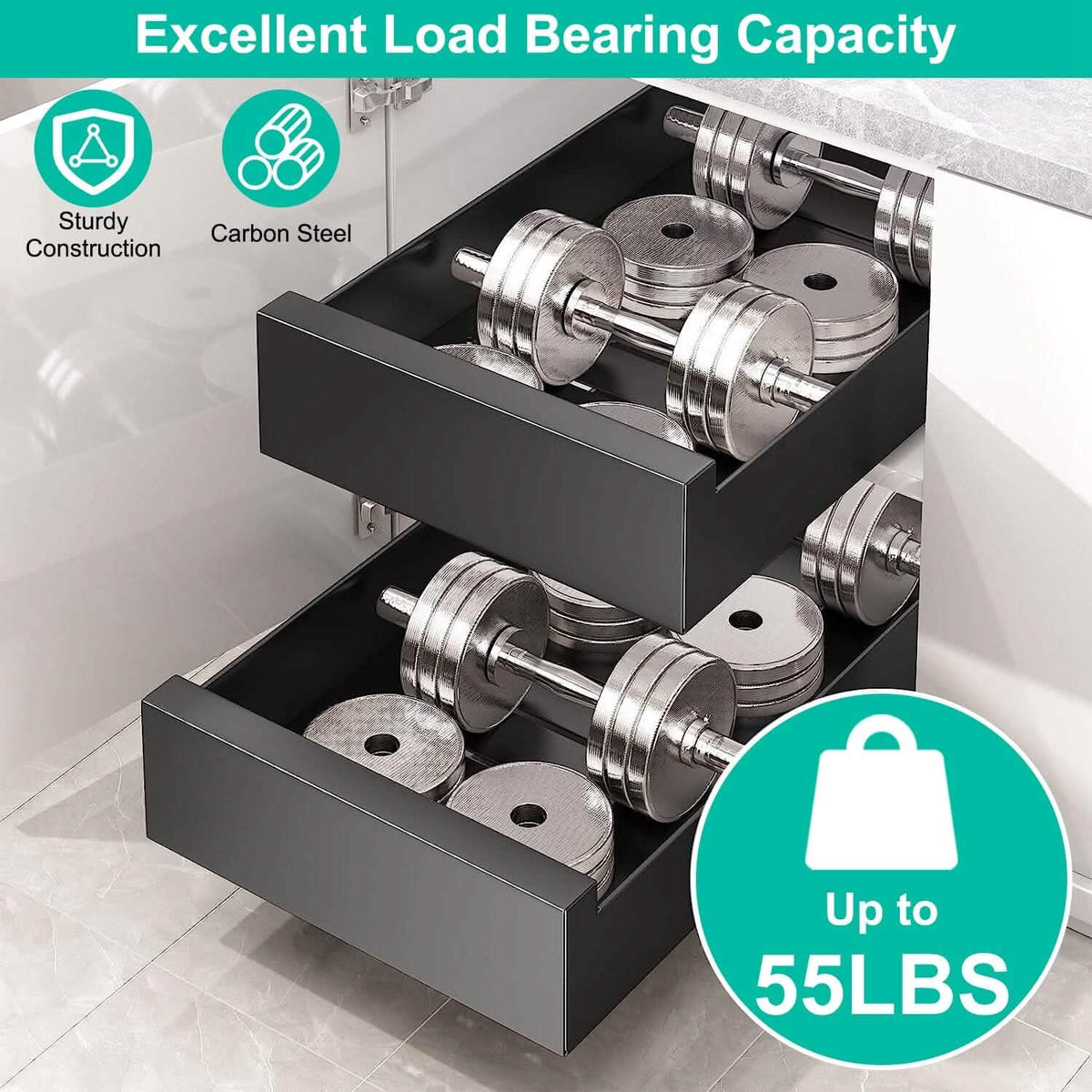 Pull Out Cabinet Organizer Carbon Steel Quiet Slide Rails Kitchen Storage - Tophatter Daily Deals