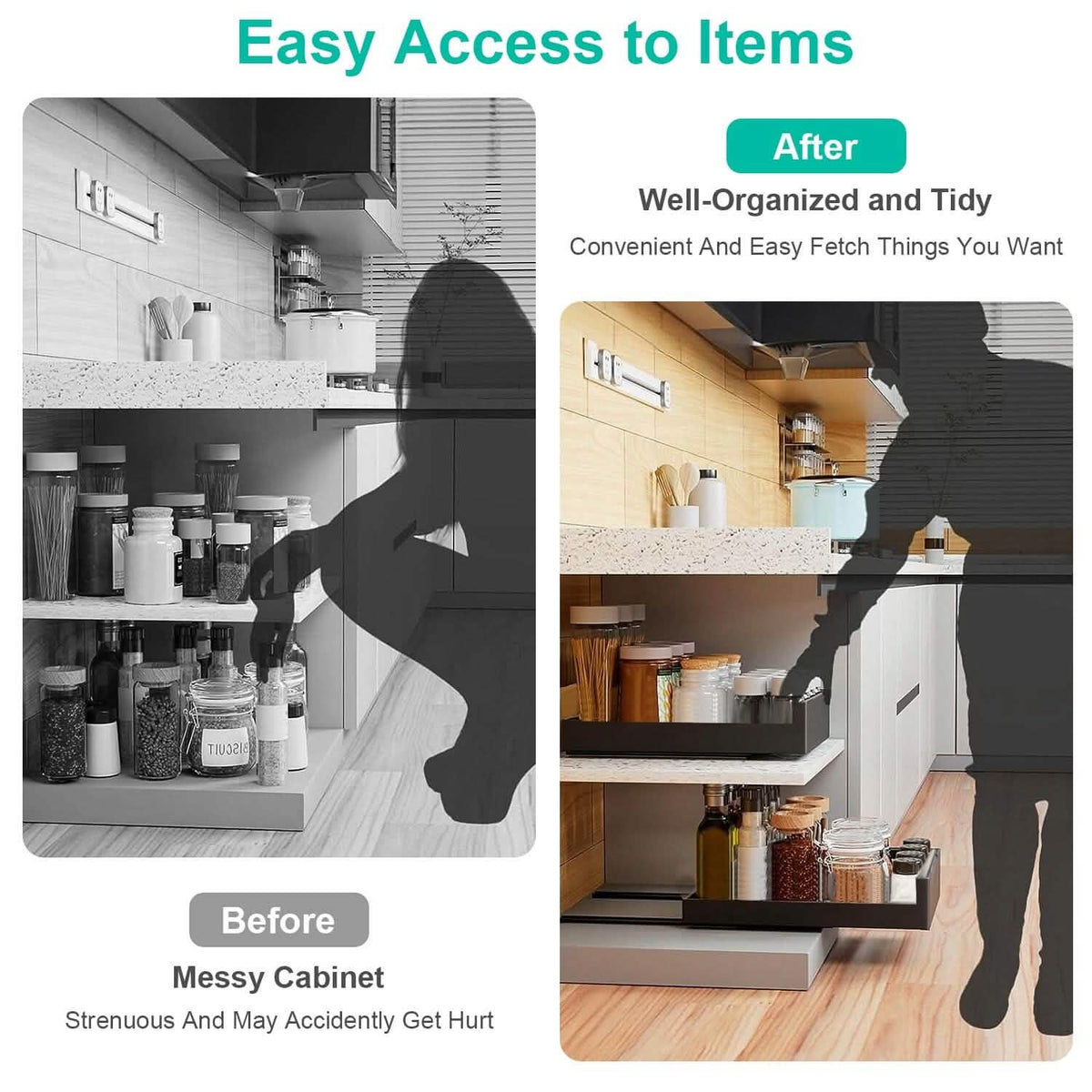 Pull Out Cabinet Organizer Carbon Steel Quiet Slide Rails Kitchen Storage - Tophatter Daily Deals