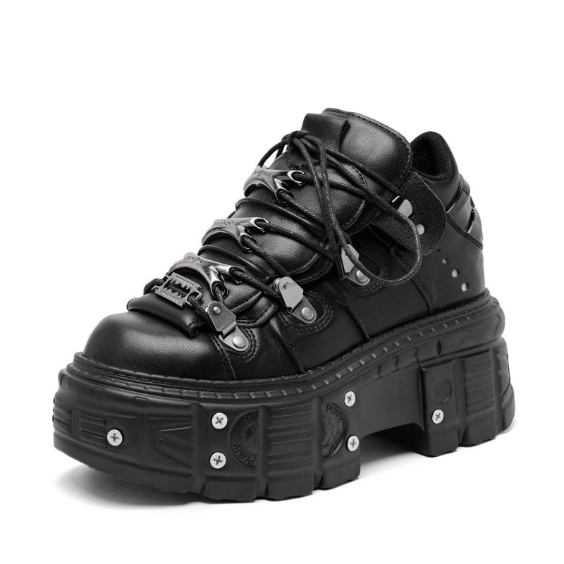 Black rock metal lace-up high-heeled platform shoes Heel Shoes - Tophatter Daily Deals