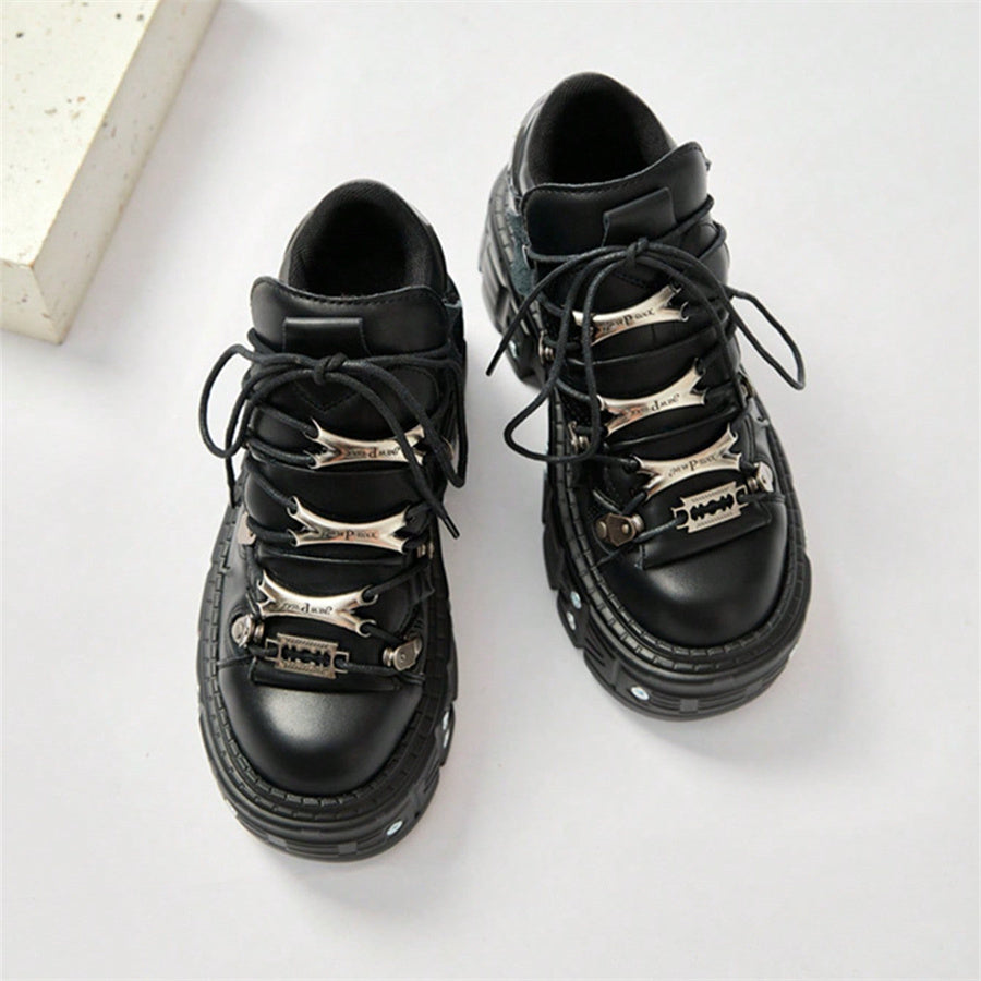 Black rock metal lace-up high-heeled platform shoes Heel Shoes - Tophatter Daily Deals