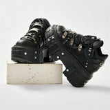 Black rock metal lace-up high-heeled platform shoes Heel Shoes - Tophatter Daily Deals