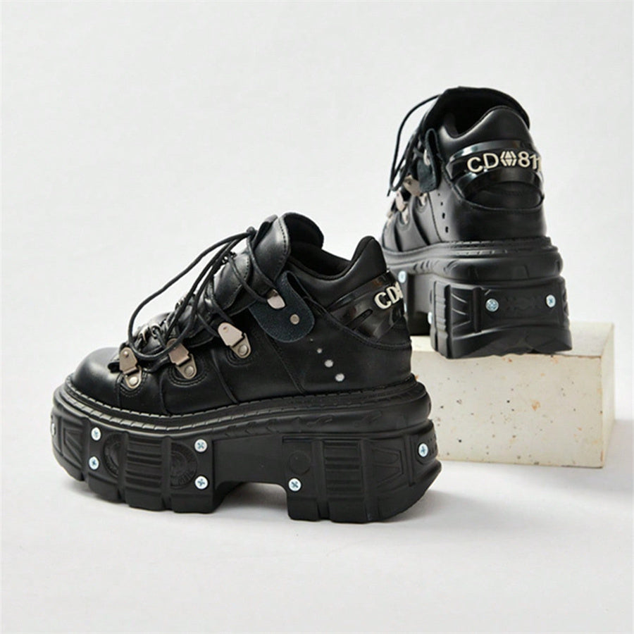 Black rock metal lace-up high-heeled platform shoes Heel Shoes - Tophatter Daily Deals