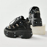 Black rock metal lace-up high-heeled platform shoes Heel Shoes - Tophatter Daily Deals