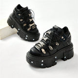 Black rock metal lace-up high-heeled platform shoes Heel Shoes - Tophatter Daily Deals