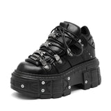 Black rock metal lace-up high-heeled platform shoes Black Heel Shoes - Tophatter Daily Deals