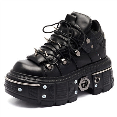 Punk Women Rivet Metal Platform Ankle Boots Black Boots - Tophatter Daily Deals