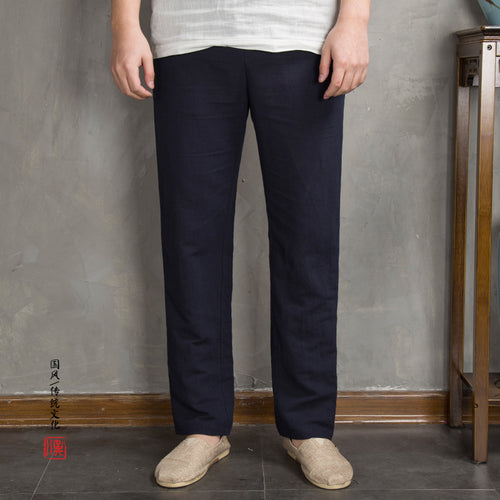 Summer Loose Breathable Drawstring Tatting Trousers Navy Blue Men Blazer - Tophatter Daily Deals