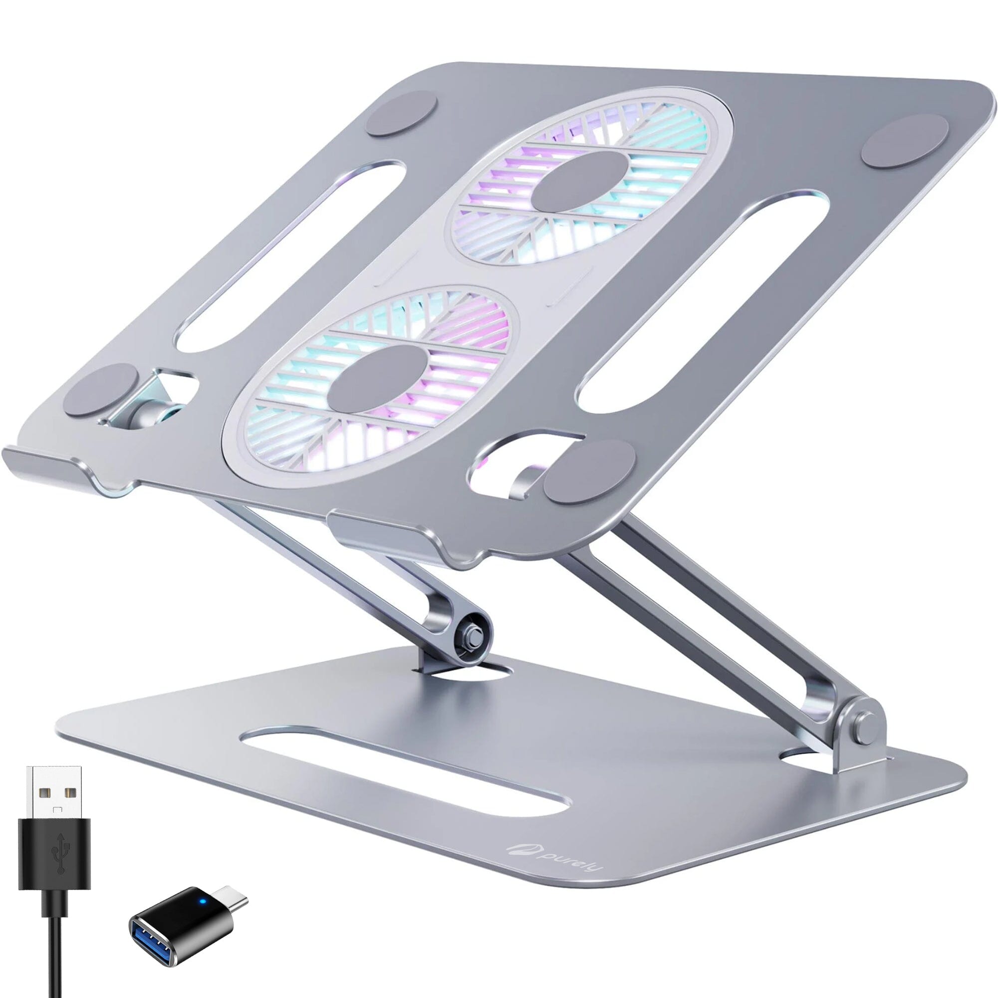 Purely C50 Laptop Cooling Adjustable Stand with Fans Cooling Pad - Tophatter Daily Deals